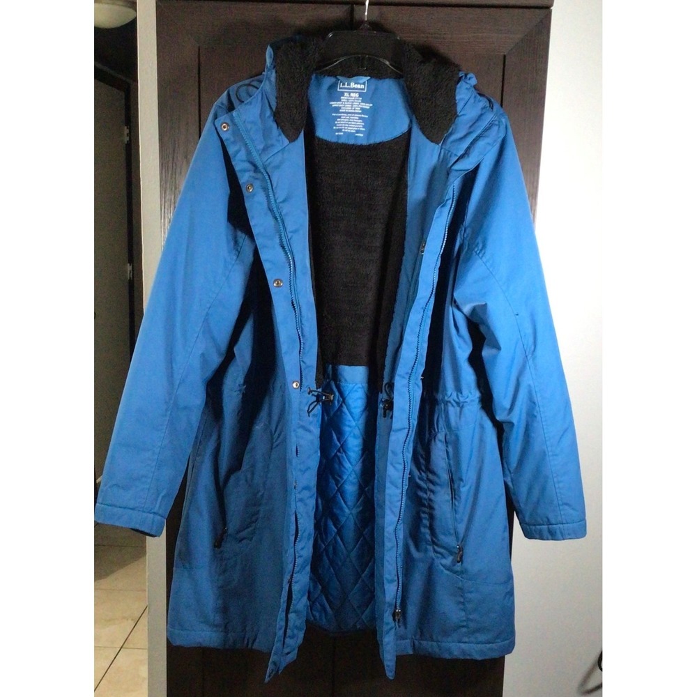 L.L. Bean Women XL Blue Fleece Lined Hooded Insulated Winter Parka Coat 271139